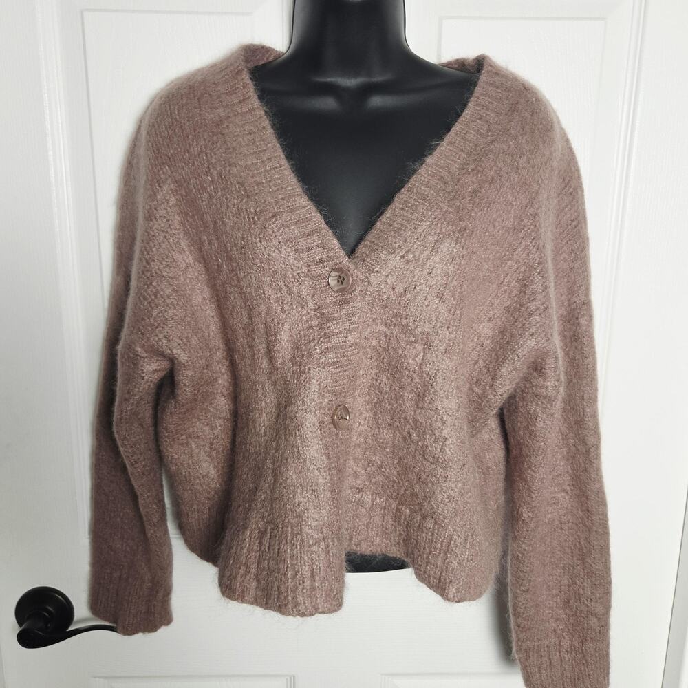 SABLYN Cardigan Sweater Womens M Pink Button Front Chunky Knit Oversized Cropped
